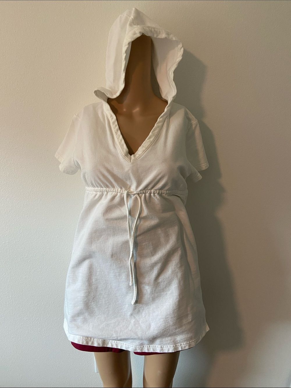 croft & barrow cotton white Short-Sleeve Hooded Tunic Top Sz M